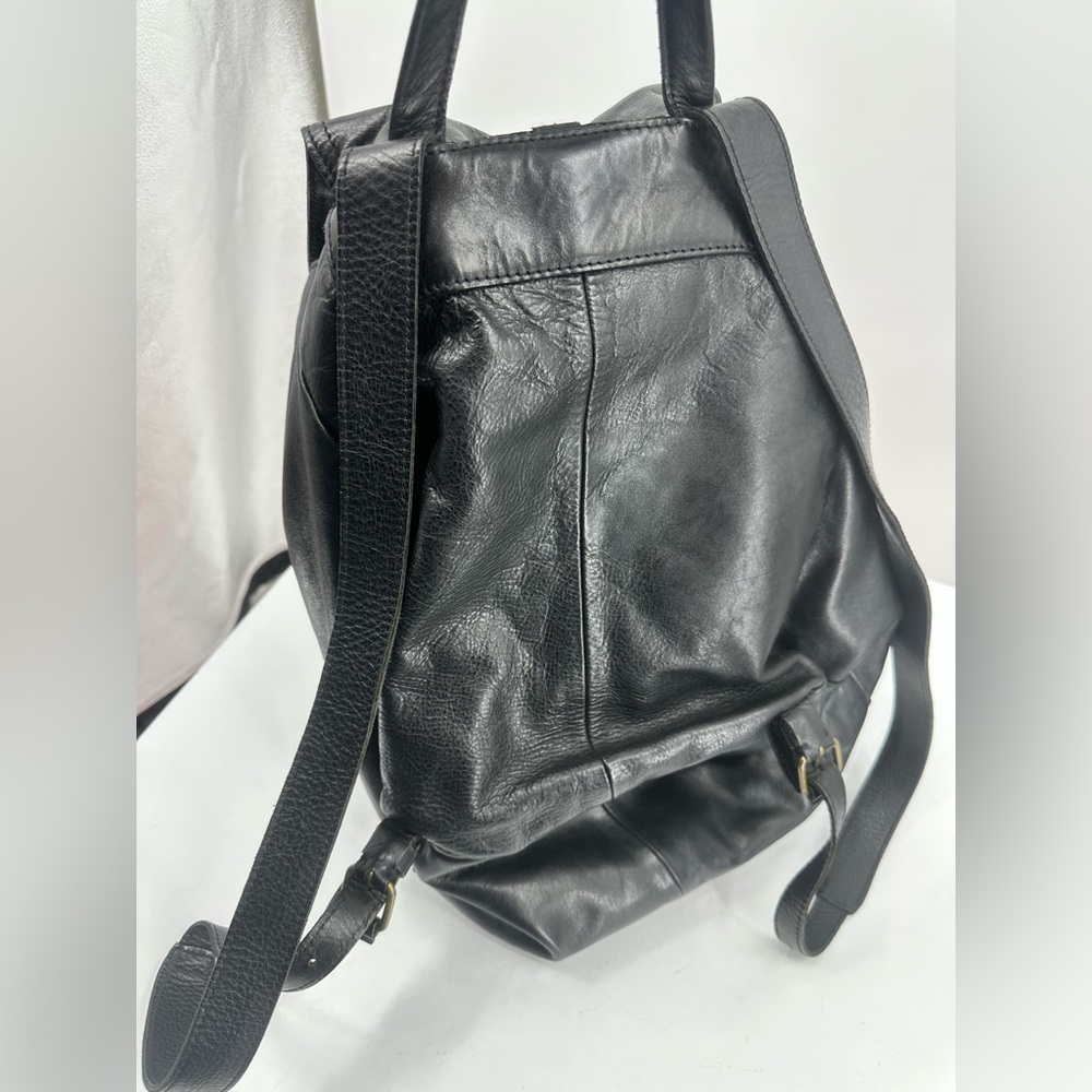 Madewell Black Leather Backpack Transport Rucksack Drawstring - Picture 5 of 7